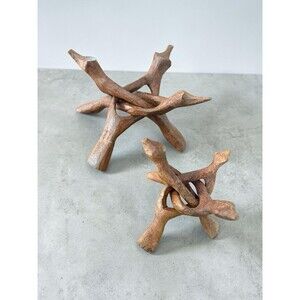 Handcrafted Wooden Tripod Stands Rocks Shells Crystals Decor Display  Set Of 2
